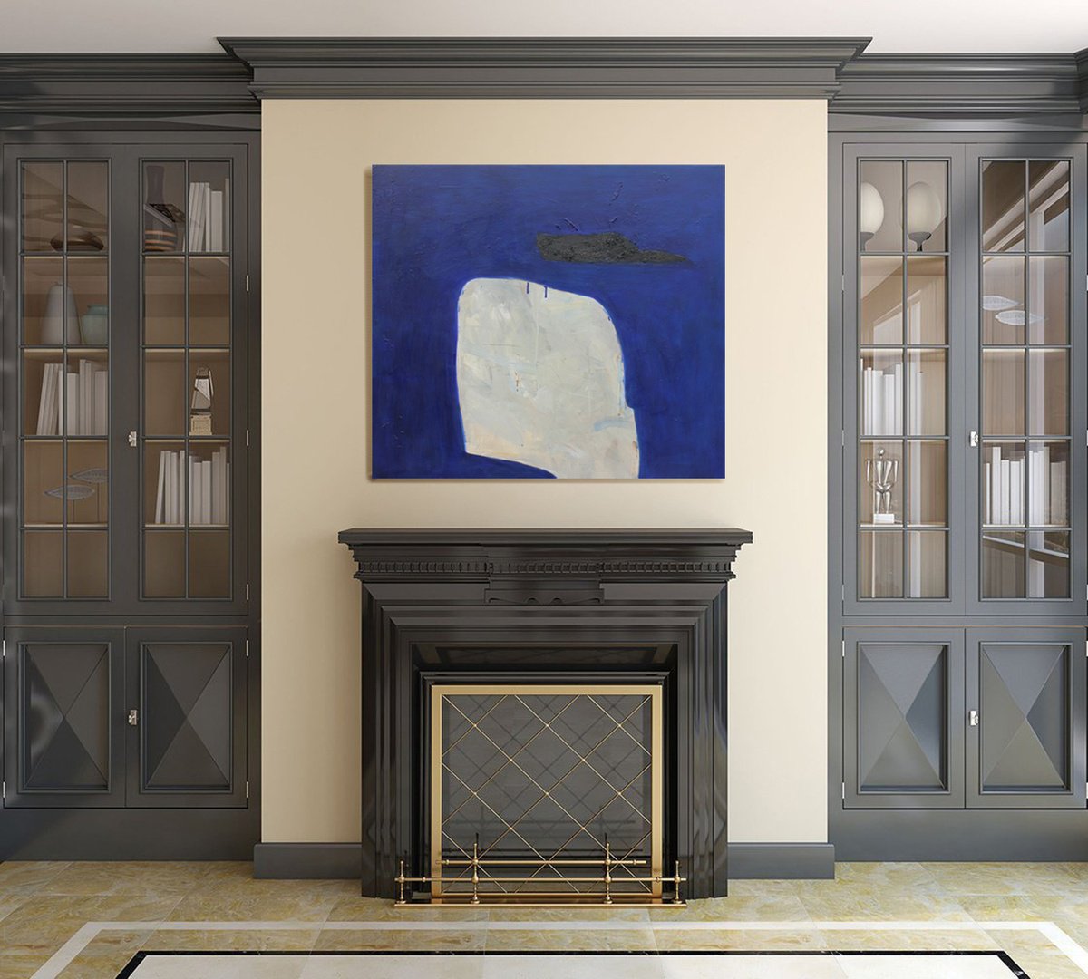 Geometric Abstract Oil Painting By Sergiy Dekalyuk, 39 X 35", Night, Original Artwork