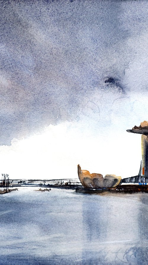 ORIGINAL Watercolor Painting of Singapore - Iconic Towers Cityscape - Architecture by Yana Shvets
