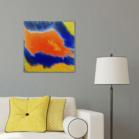 "Escape To Orange Island" - Original Abstract PMS Acrylic Painting - 24 x 24 inches