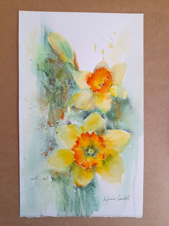 Daffodil painting, original watercolour, watercolor, spring flower, floral art