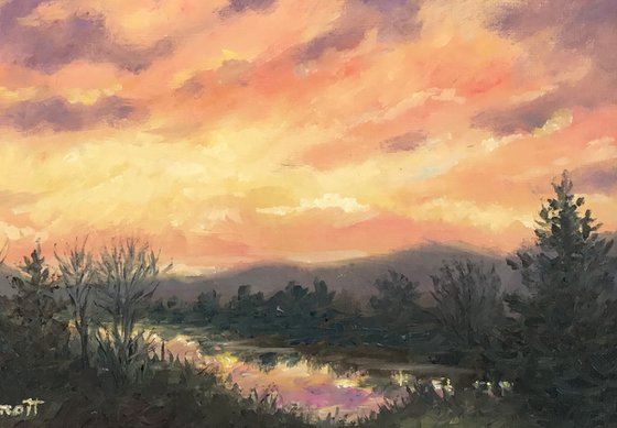 SUNDOWN ABOVE THE RIVER #2 - 8X10 oil