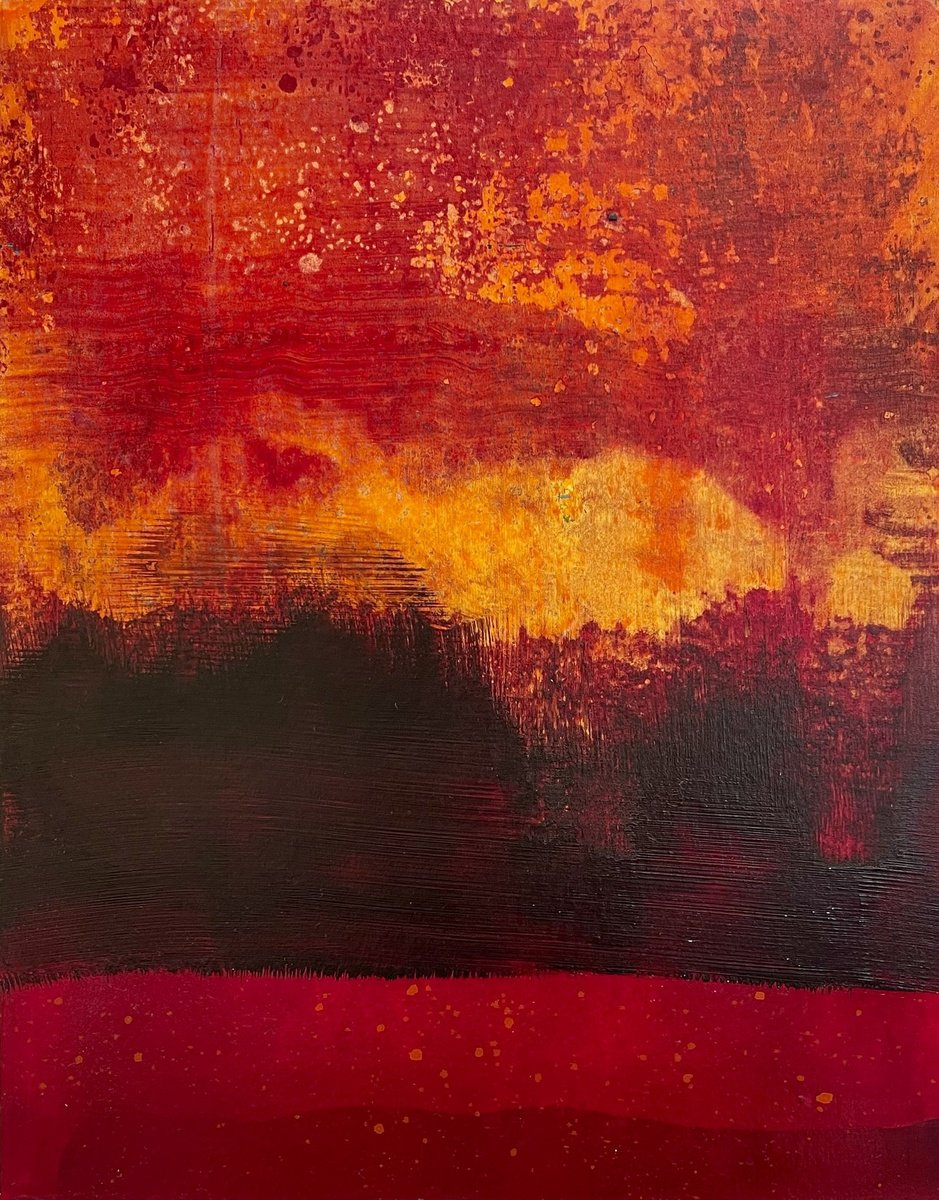 Abstract Acrylic Painting By Richard Heys, 12 X 16", Red Earth Viii, Original Artwork