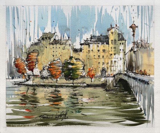 paris ink and watercolor urbansketch painting