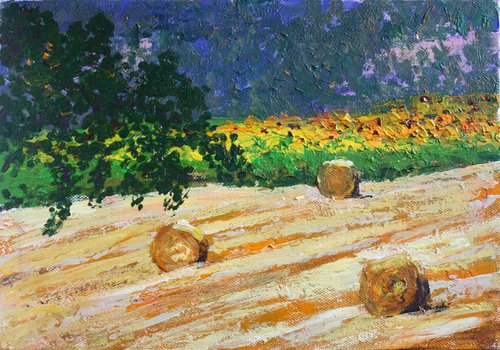 Hay Bale Field /  ORIGINAL PAINTING by Salana Art Gallery