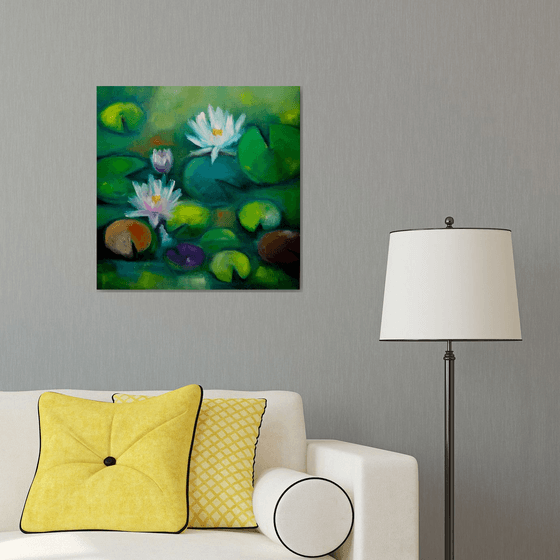 Original oil painting Waterlily pond