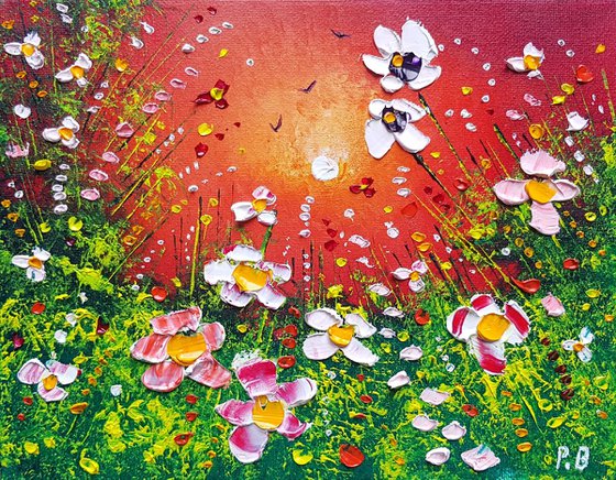 "Sunset Meadow Flowers in Love"