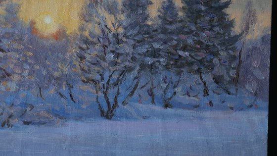 Cold Sunlight - original winter landscape, painting