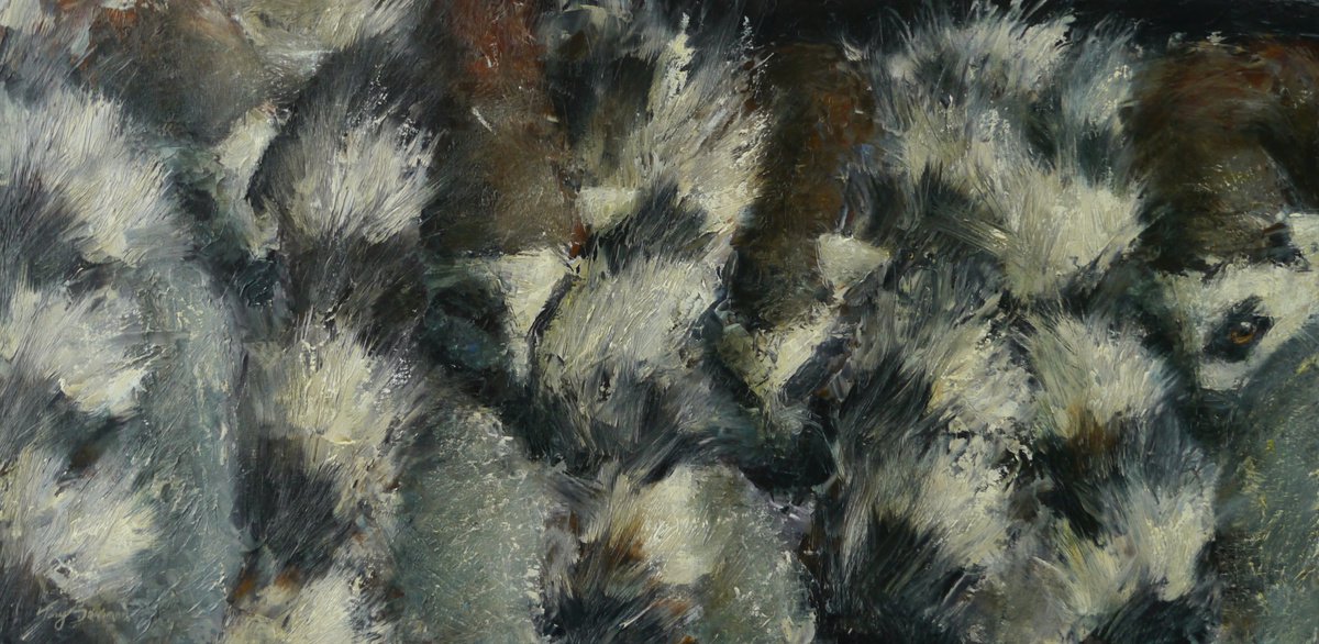 Impressionistic Animal Oil Painting By Tony Berriman, 28 X 16", Sleeping Lemurs, Original Artwork