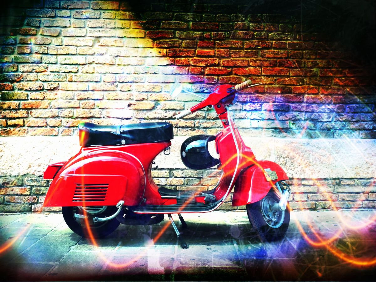 Red Vespa in Italy - 60x80x4cm print on canvas 00706m1 READY to HANG by Kuebler