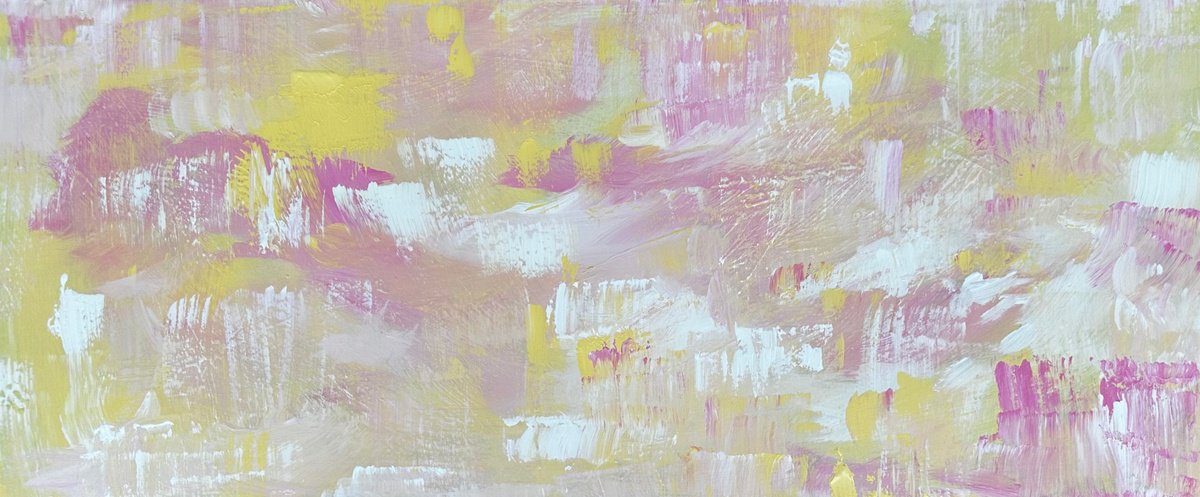 Organic Abstract Acrylic Painting By Alanah Jarvis, 48 X 20, Pink Champaign & Golden Light, Original Artwork