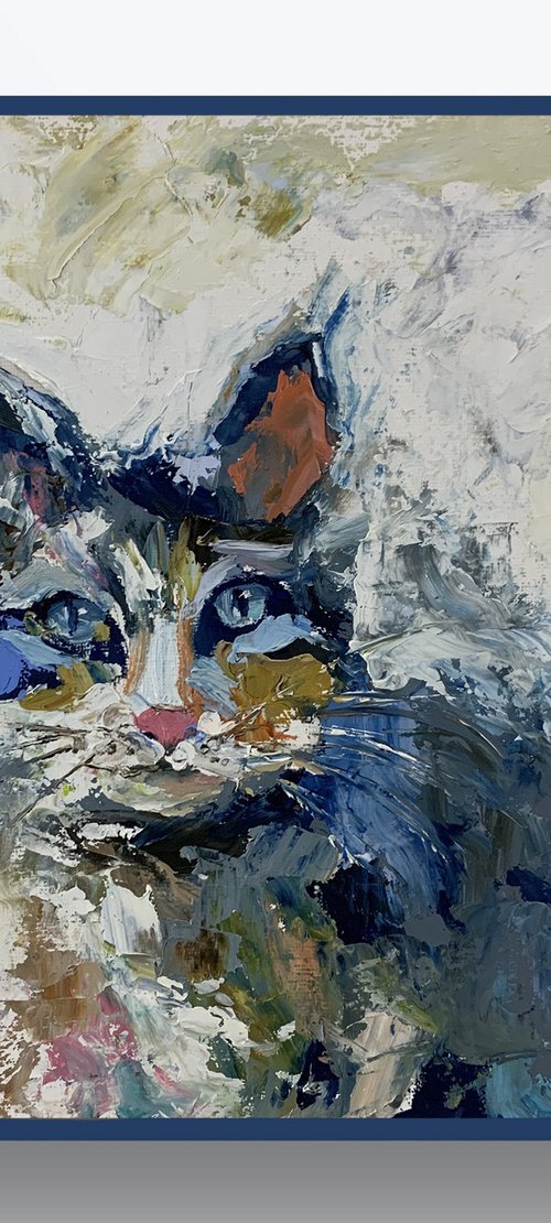 Blue black Cat portrait. by Vita Schagen