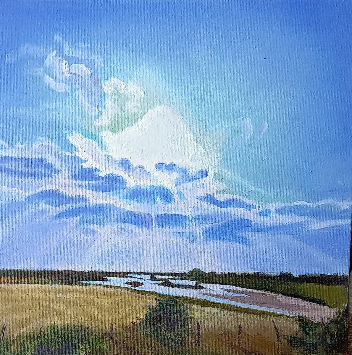 Landscape Oil Painting By Lisa Punter, 8 X 8", Rye Harbour Nature Reserve, Original Artwork