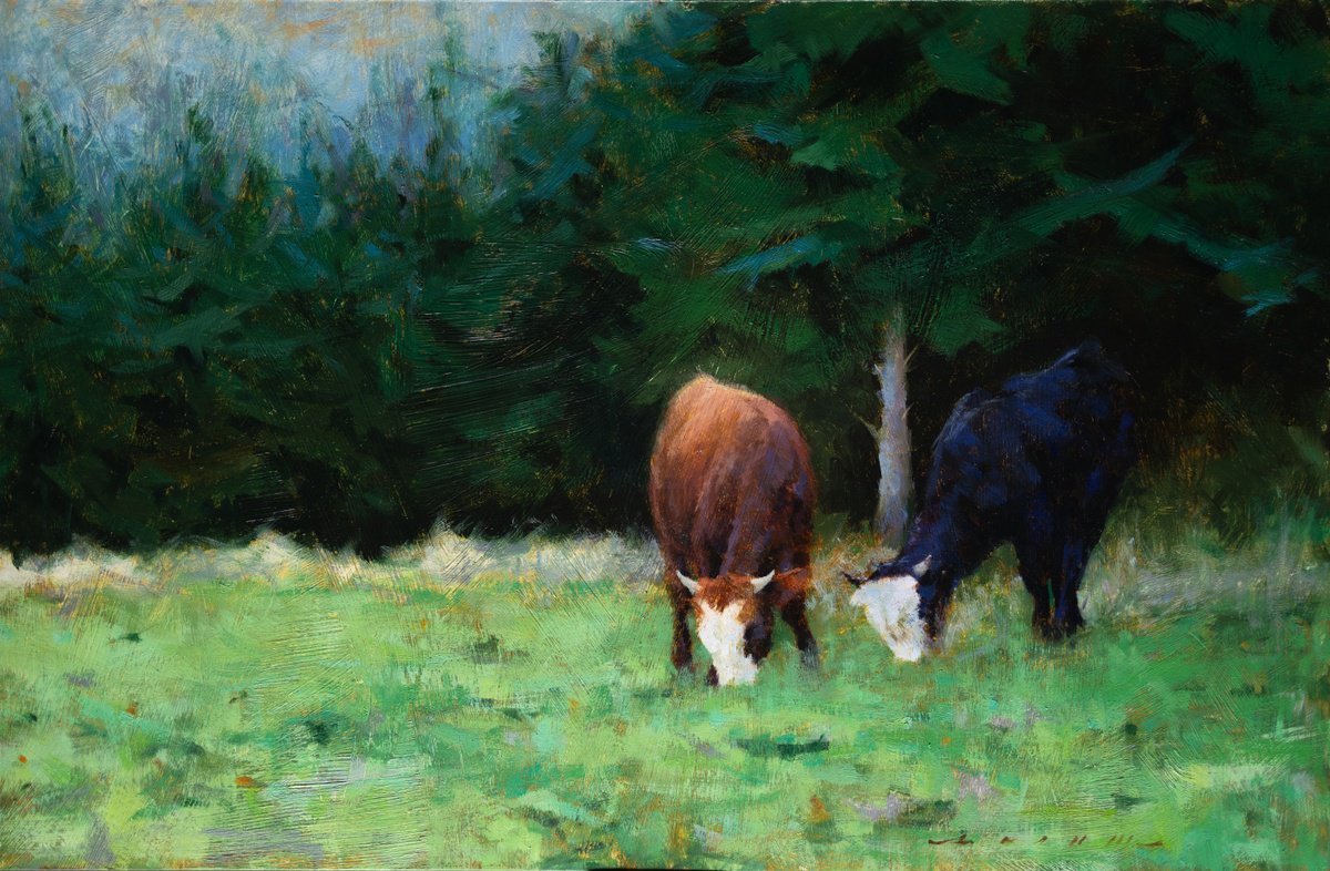 Impressionistic Animal Oil Painting By Rostyslav Malysh, 21 X 14", Summer Walk In Kryvopillya, Original Artwork