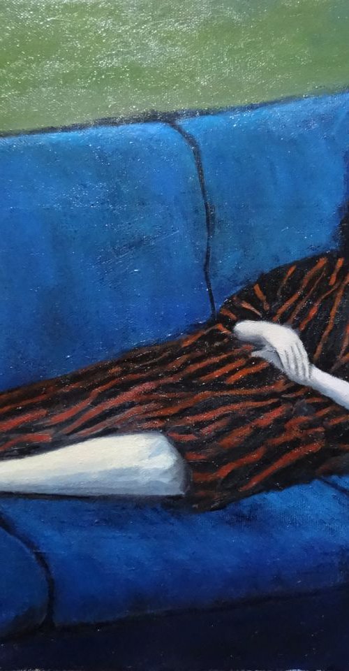 Girl on the blue couch by Massimiliano Ligabue