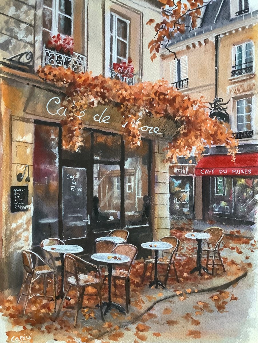 Impressionistic Cityscapes Watercolour By Darren Carey, 11 X 15, Paris Autumn Scene, Original Artwork