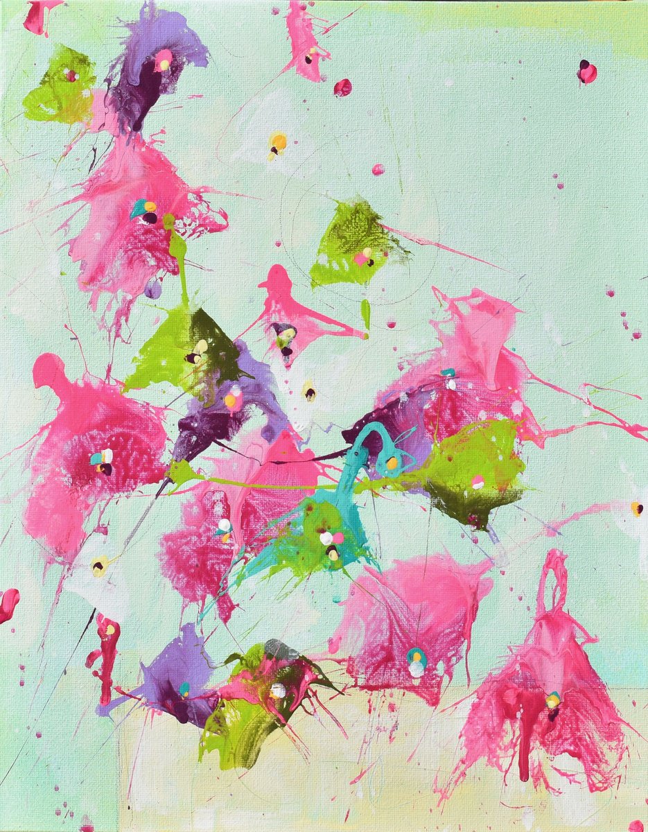 Abstract Botanical Painting By Cynthia Ligeros, 11 X 14, Flowers Of Rebirth, Original Artwork