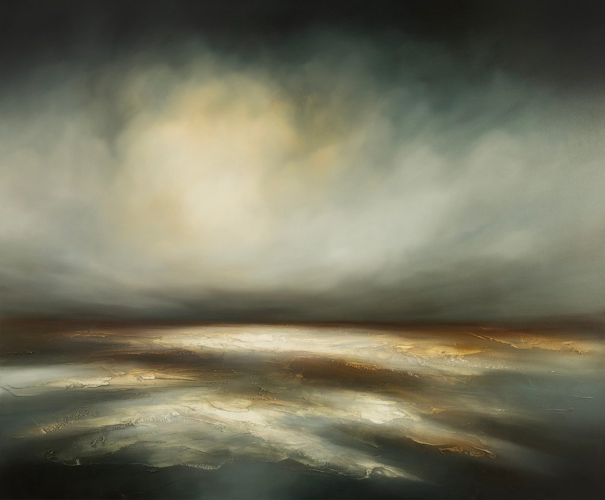 Abstract Landscape Oil Painting By Paul Bennett, 47 X 39", The Retreating Dawn, Original Artwork