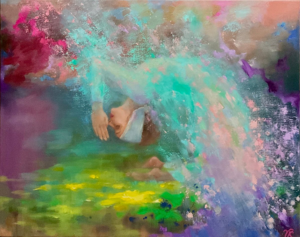 Impressionistic Portrait Oil Painting By Vera Klimova, 39 X 31", Balance 2, Original Artwork