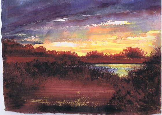 Sunset over the River and Fields