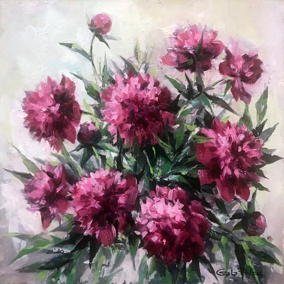 Burgundy peonies.