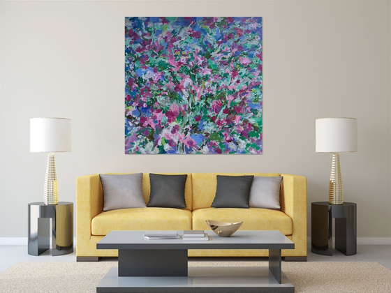 Apple Tree Blossom - floral landscape, large original oil painting