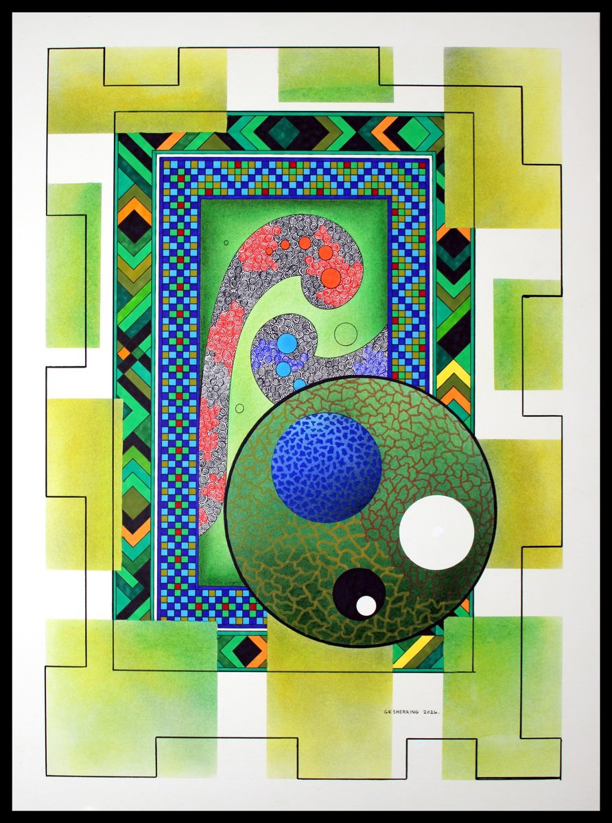 Geometric Abstract Pastel Drawing By Knight Sherring, 22 X 30", Lost In No Mans Land., Original Artwork