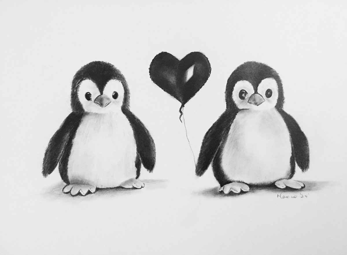 Two toy penguins by Maxine Taylor