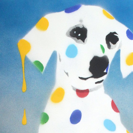 Damien's dotty, spotty, puppy dawg (blue on plain paper)+ free poem.