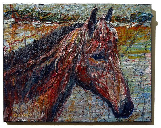 Original Oil Painting Animal Horse Impressionism Impasto Signed