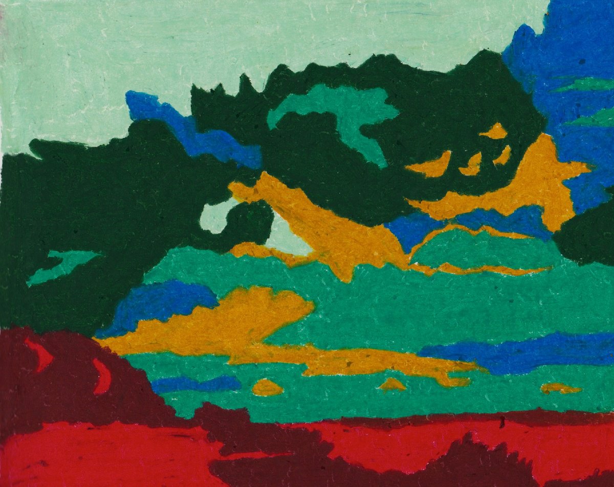 Naive Landscape Pastel Drawing By Ewen Farr, 12 X 9, Bowls, Original Artwork