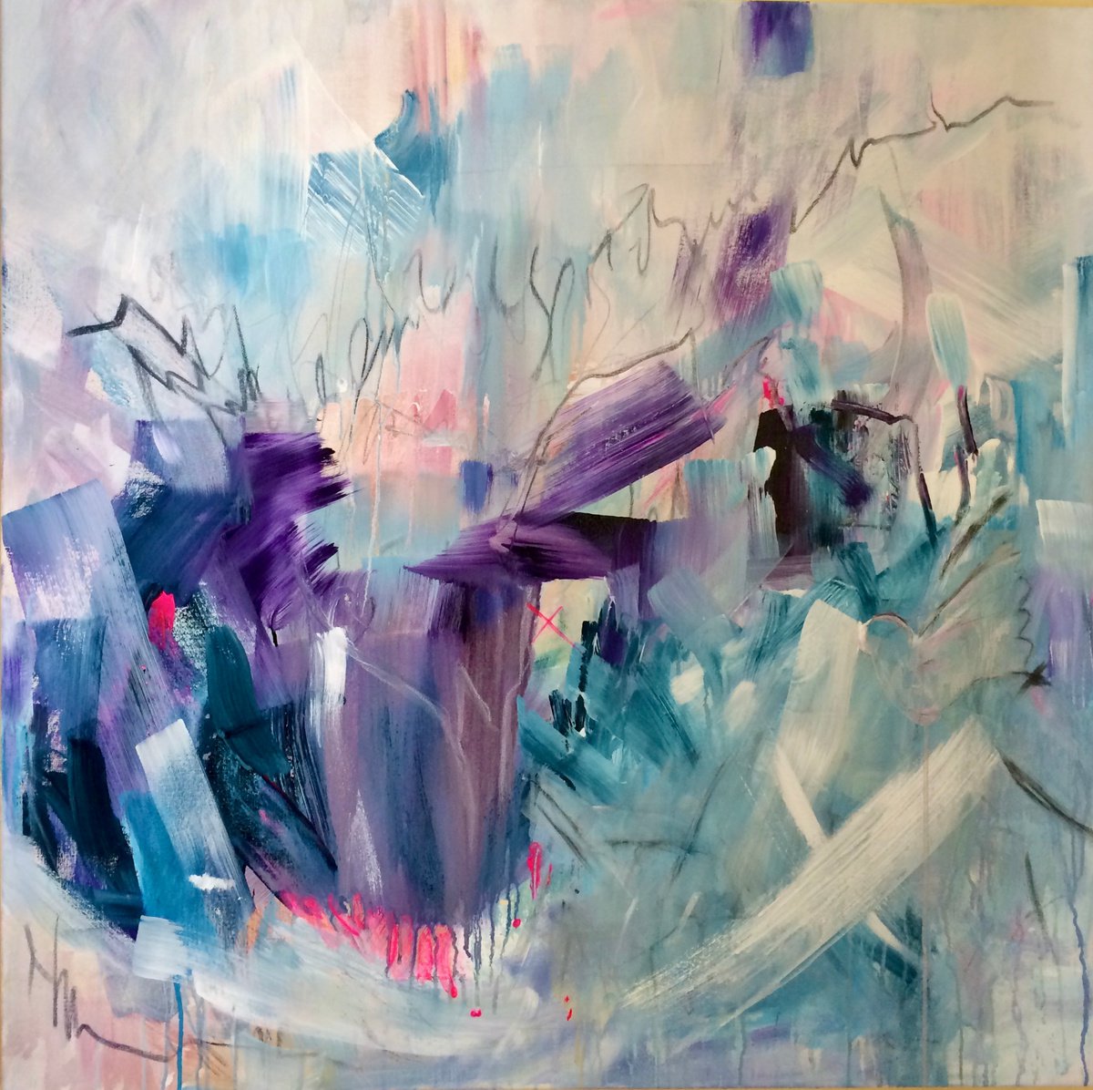 Abstract Landscape Acrylic Painting By Gesa Reuter, 39 X 39, Let It Go I Loslassen, Original Artwork