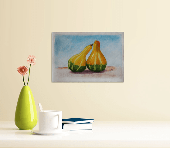 Pumpkins  / Original Painting / color harmony of watercolor / a gift for you