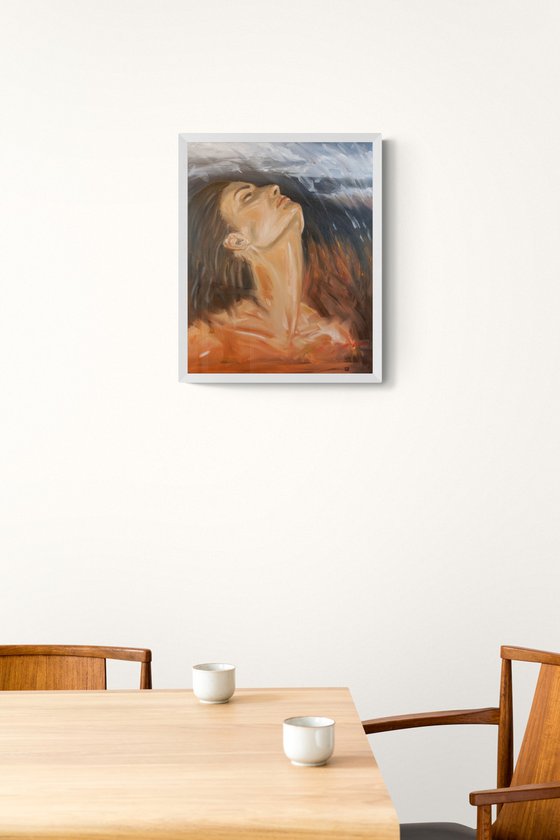 Battle. Oil woman portrait. Abstract portrait 40x50x1.5cm/ 19.7x15.7x0.6in