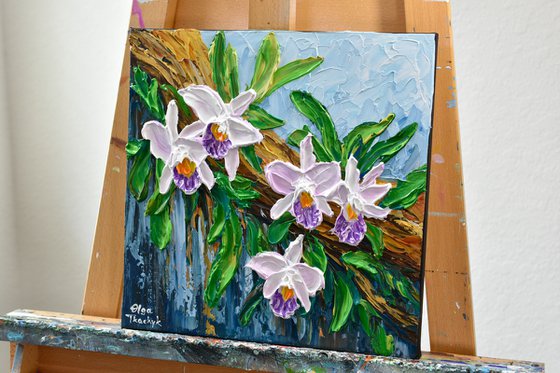 Lavender Orchid - Impressionist Flower Painting, Palette Knife Art