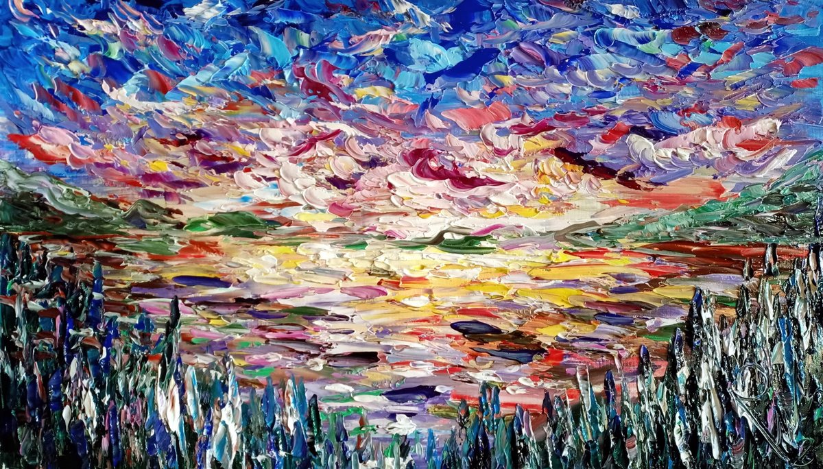 Impressionistic Landscape Acrylic Painting By Antonino Puliafico, 31 X 41, Volare, Original Artwork