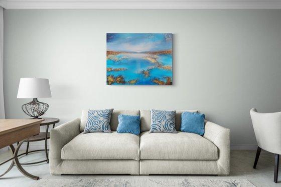 A XL large beautiful modern semi-abstract  seascape painting "Peace"