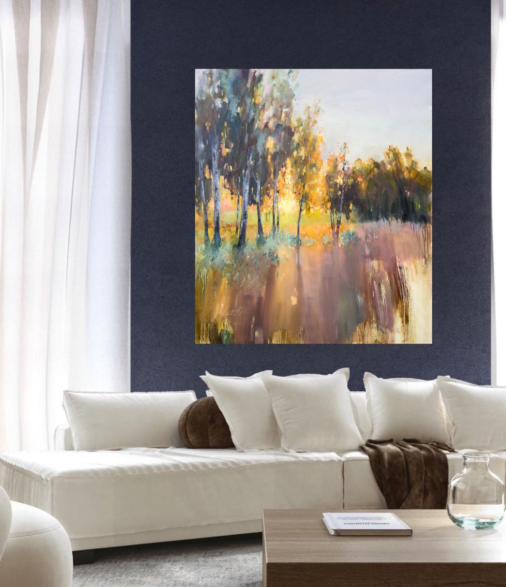 Light Between The Trees By Olha Laptieva, 32 X 38, Artwork For Sale On Artfinder