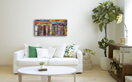 "All Structures Are Unstable" - Original Highly Textured PMS Abstract Oil Painting On Canvas - 36" x 18"