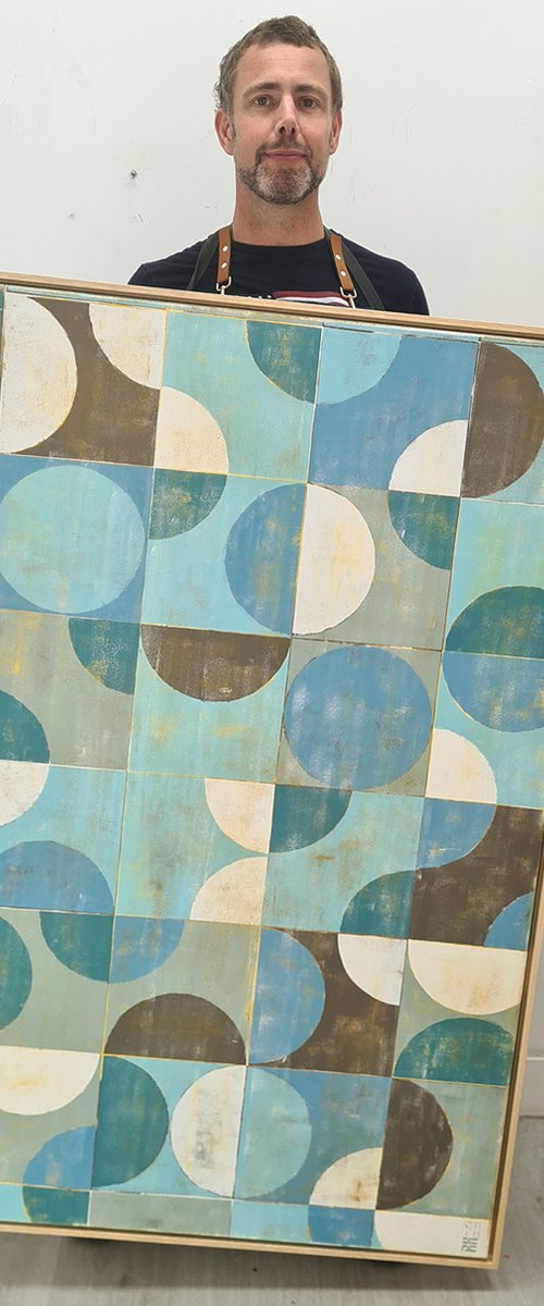 Traffic Square Blue - Incl Frame - Vintage Style Painting - 145x95 cm - 34S by Ronald Hunter