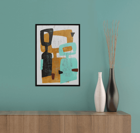 Abstract Family Portrait - Incl Frame - Art on paper - A3 - 31x43CM - Ronald Hunter 20S