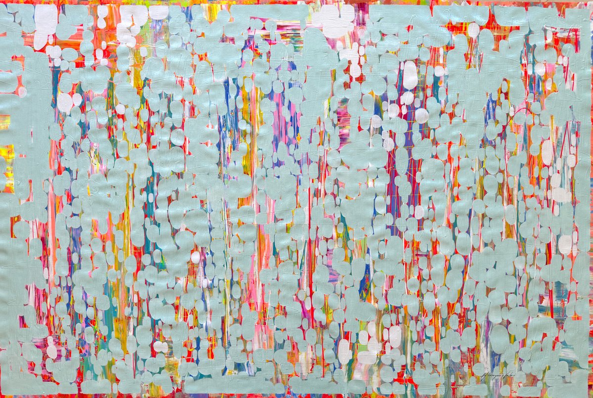 Abstract Acrylic Painting By Vahe Yeremyan, 66 X 42", Falling Up, Original Artwork