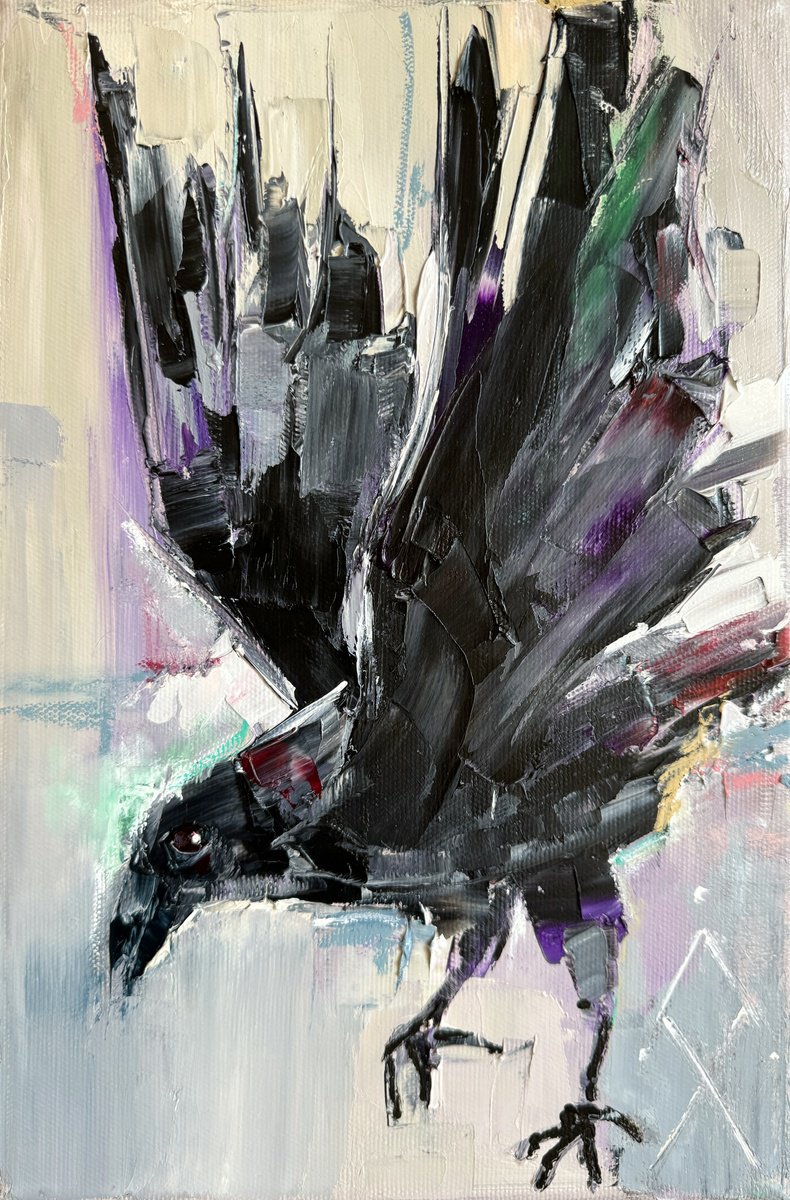 Expressive Oil Painting , Poem Of The Raven By Lina Redford, 8 X 12, Artwork For Sale On Artfinder