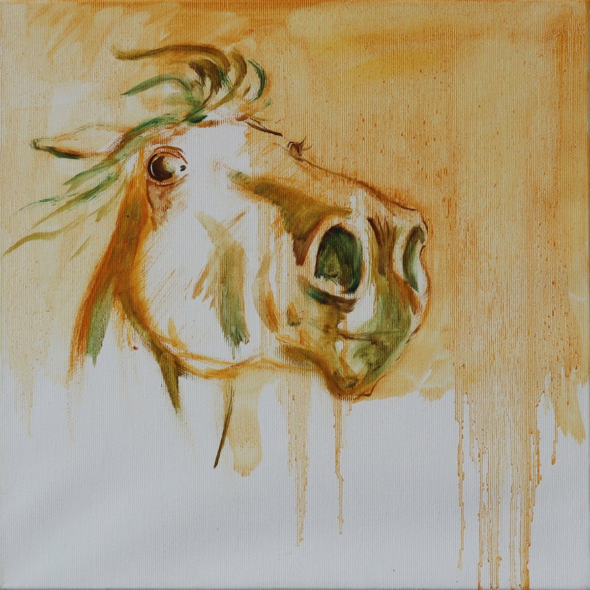 Impressionistic Animal Oil Painting By Hristo Hristov, 12 X 12, In The Open I, Original Artwork