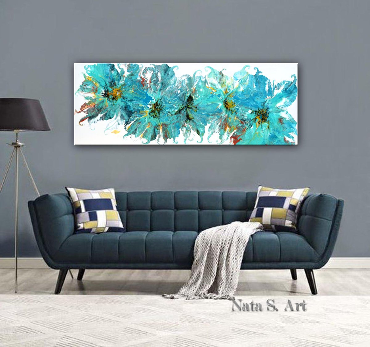 Turquoise Spring - Large Painting 70 x 26 by Nataliya Stupak