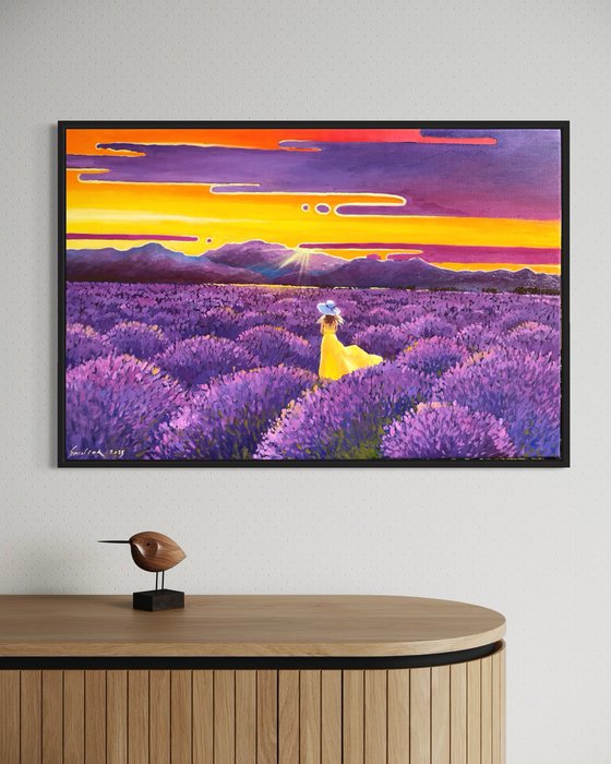 Lonely woman in lavender field