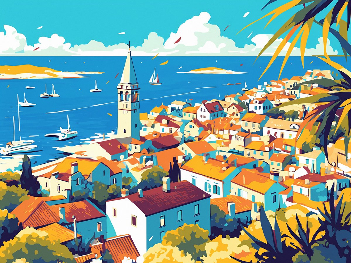 Urban And Pop Acrylic Painting , Autumn In A Seaside Town By Kosta Morr, 31 X 24, Artwork For Sale On Artfinder