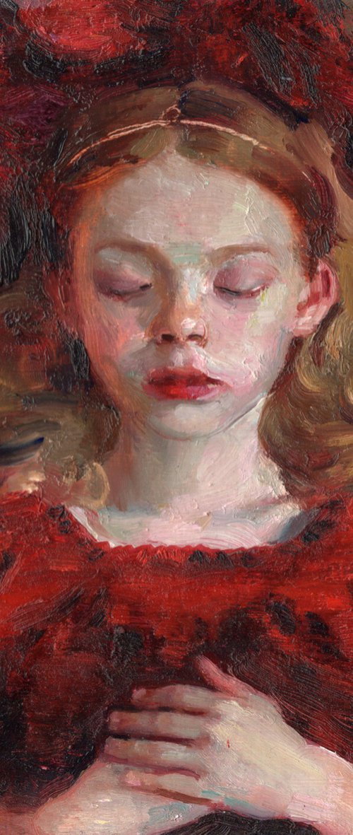 Scarlet Princess – Original Oil on Cardboard by Anastasia Borodina