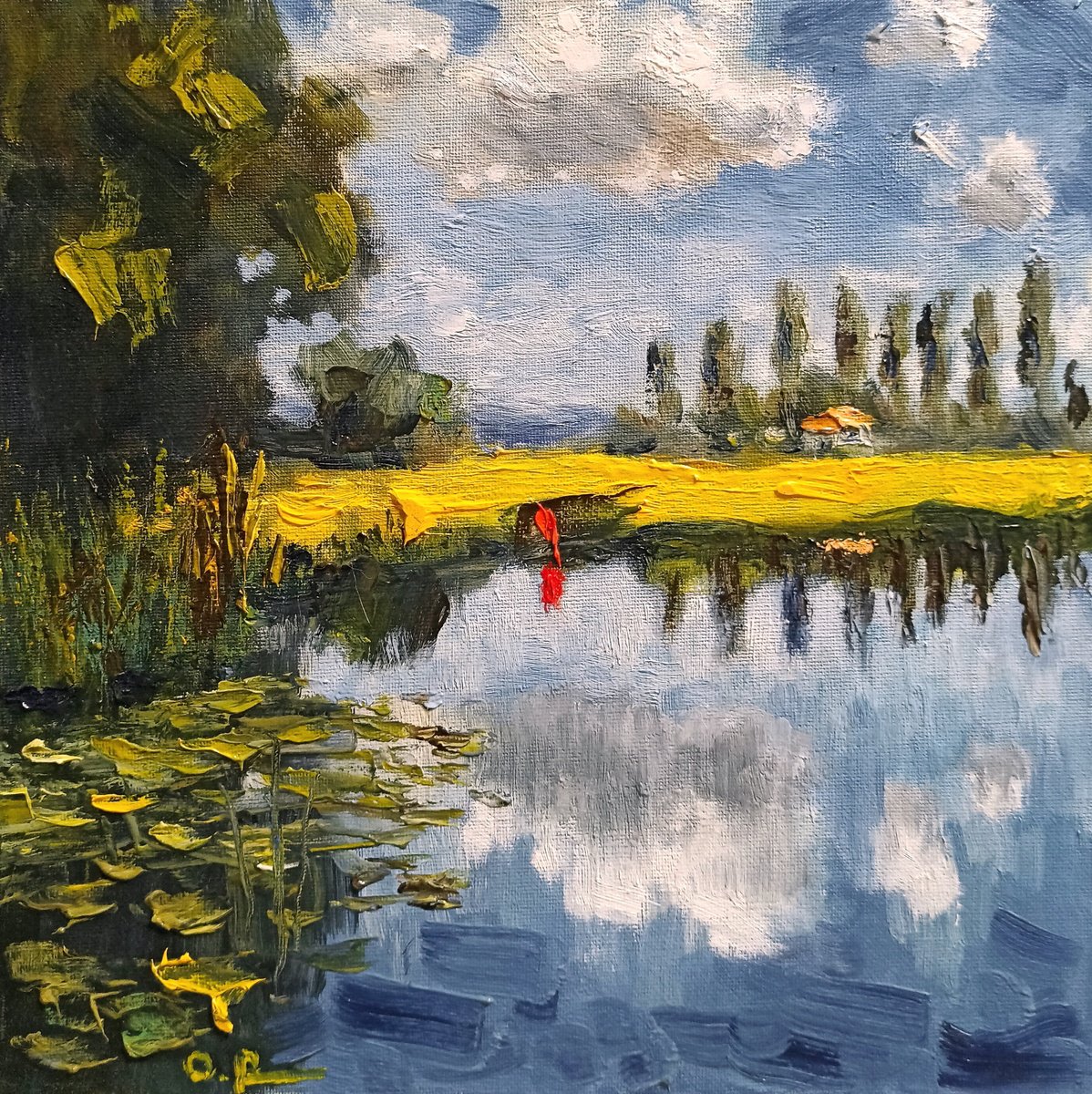 Impressionistic Landscape Oil Painting By Oleh Rak, 12 X 12", Before The Rain, Original Artwork