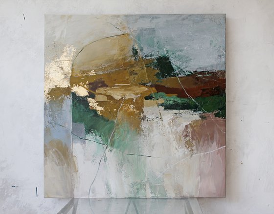 "Iceland 2" Green brown gold abstract art
