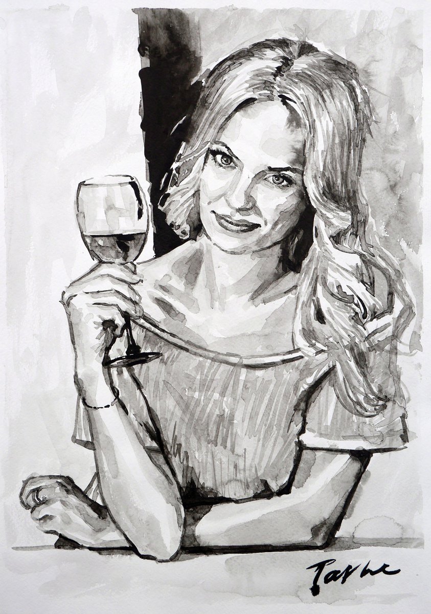 A glass of wine 30X42 by Tashe
